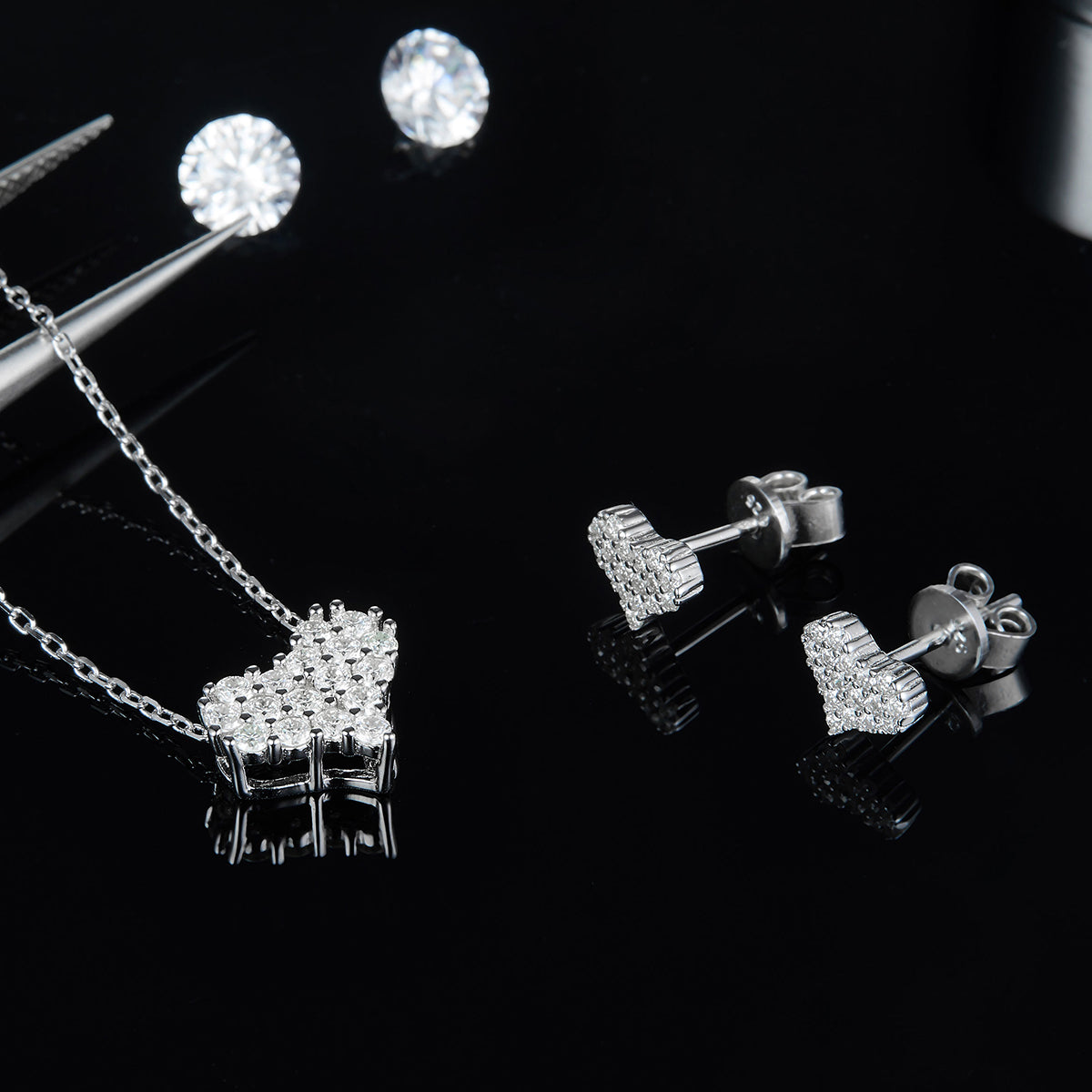 Moissanite Love at First Sight Pendant, Earrings & Bracelet Set in Sterling Silver#5
