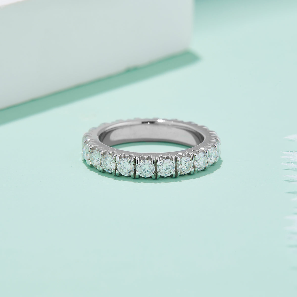 Moissanite Melee Tiger Prong Full Eternity Ring Guard (3.0mm) in White Gold Plated Sterling Silver#7