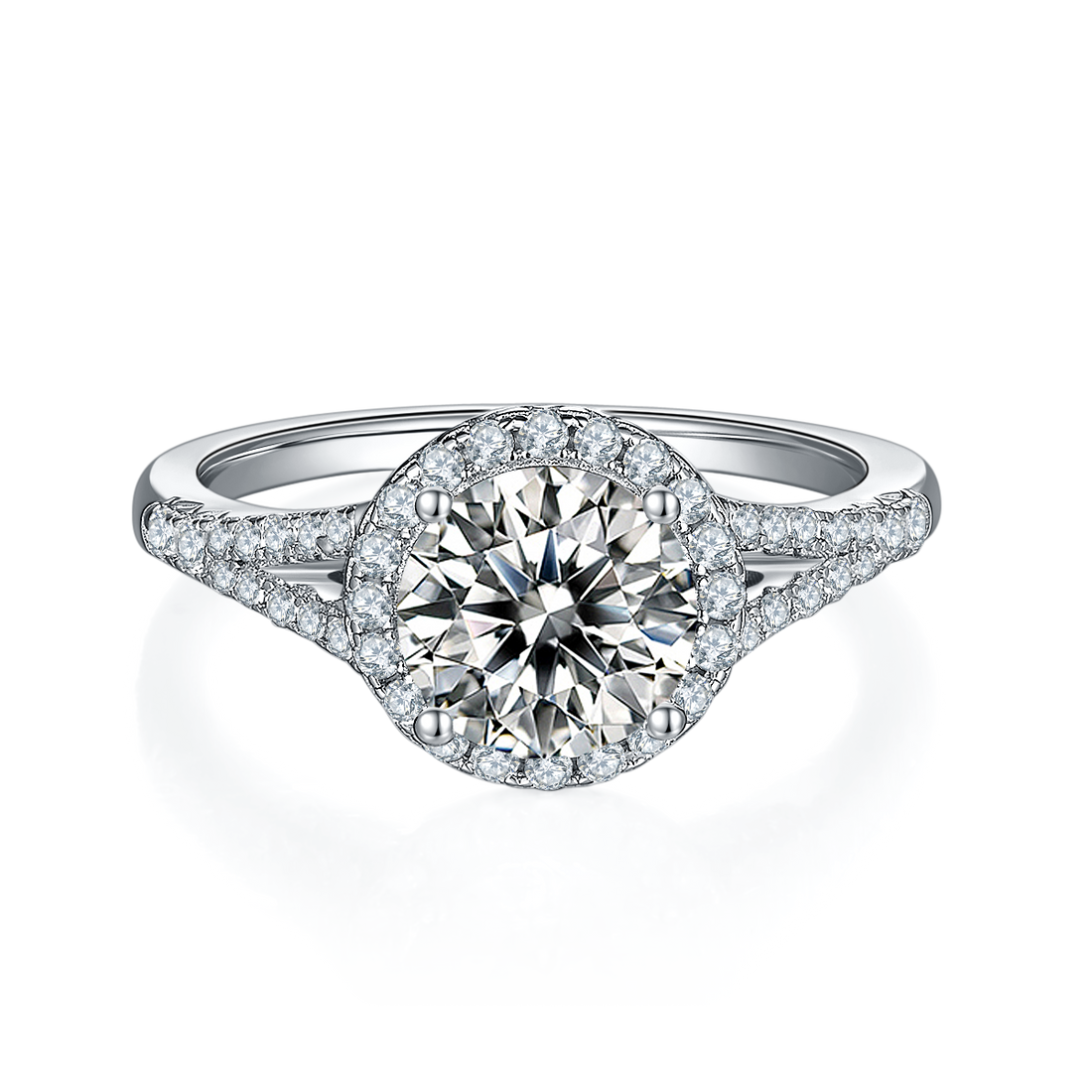 1.5 CT D Color Bezel Set Moissanite Split Shank Ring in White Gold Plated Sterling Silver#5