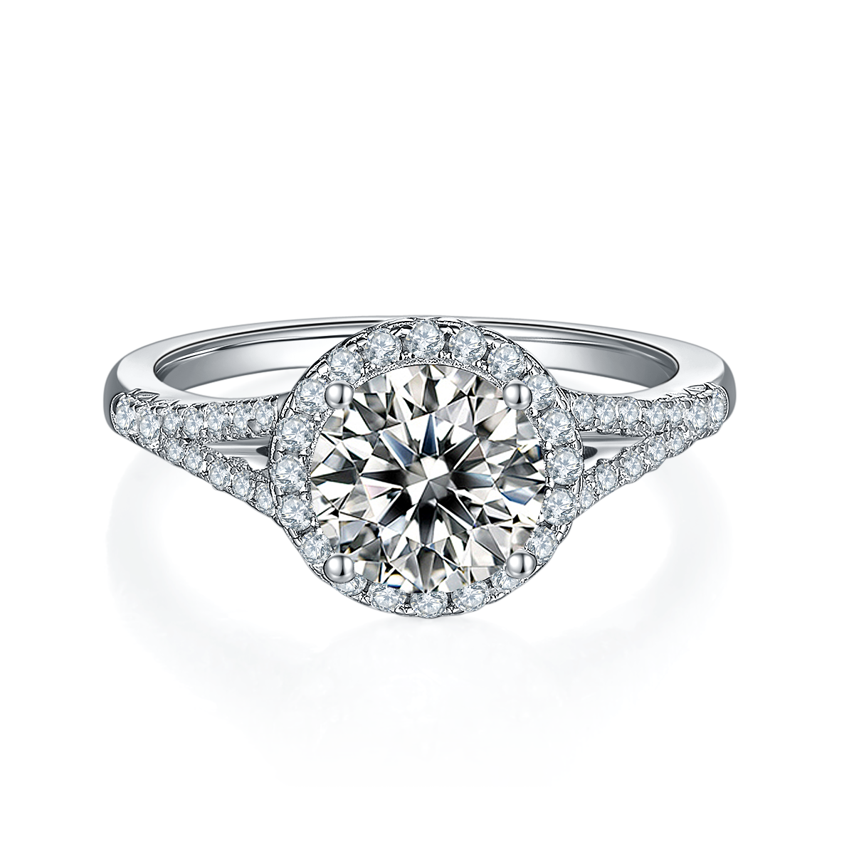 1.5 CT D Color Bezel Set Moissanite Split Shank Ring in White Gold Plated Sterling Silver#5