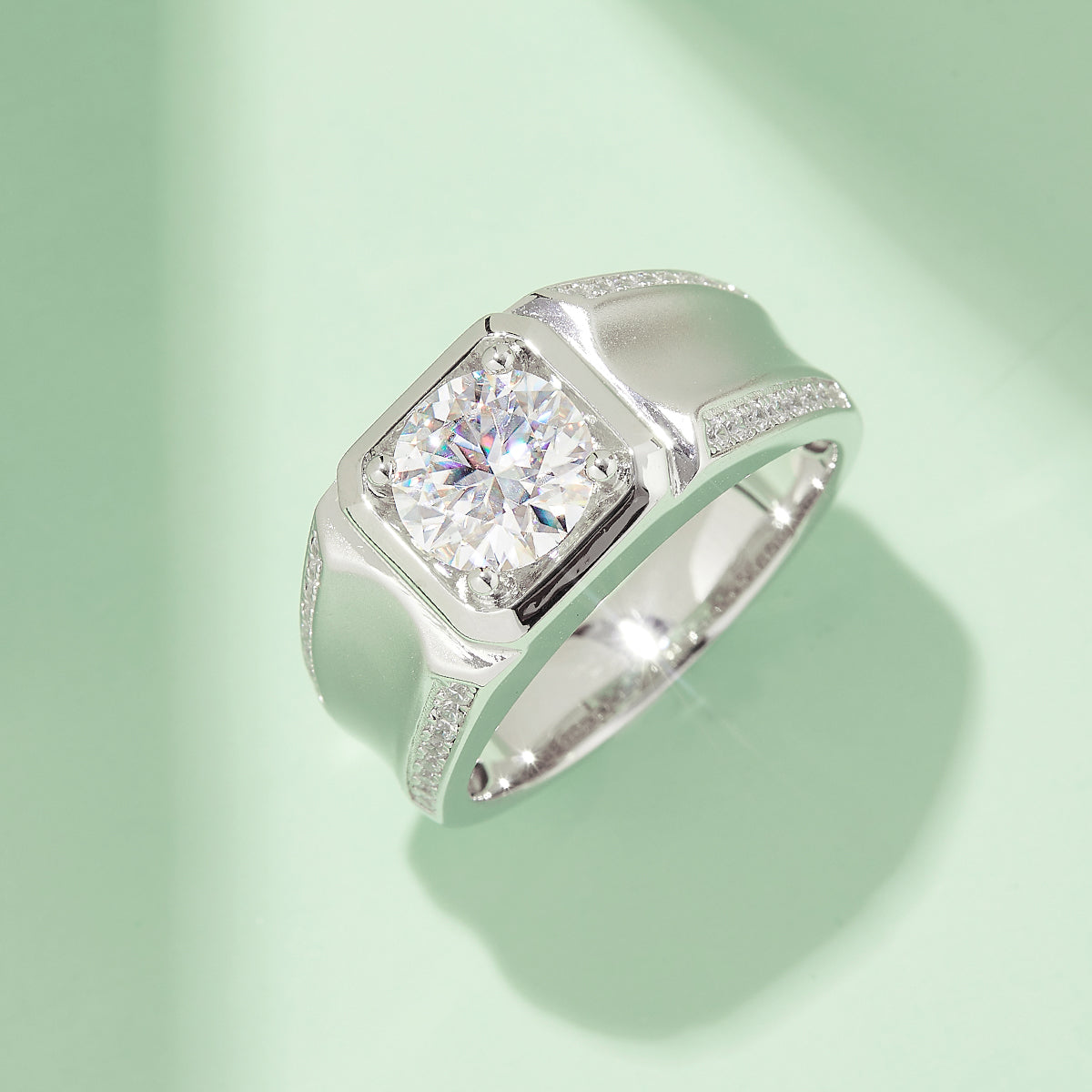 2.0 CT D Color Moissanite Dapper Men's Band in White Gold Plated Sterling Silver#2