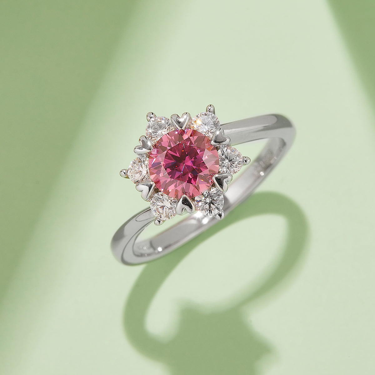 1.0 CT D Color Moissanite Star Flower Custom Ring in White Gold Plated Sterling Silver#8