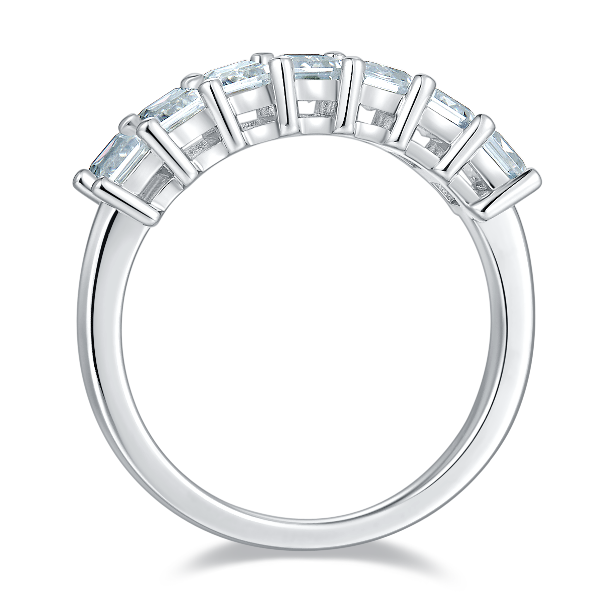 2.1 CT D Color Emerald Cut Moissanite Eternity Band in White Gold Plated Sterling Silver#4