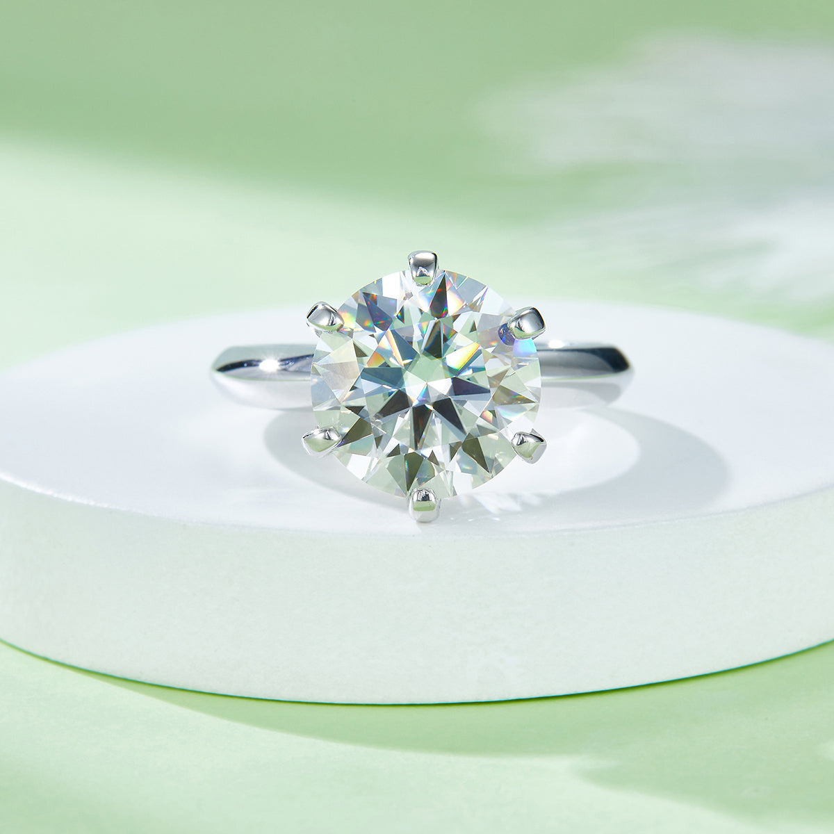 5.0 CT D Color Moissanite 6-Prong Classic Plain Shank Ring in White Gold Plated Sterling Silver#7