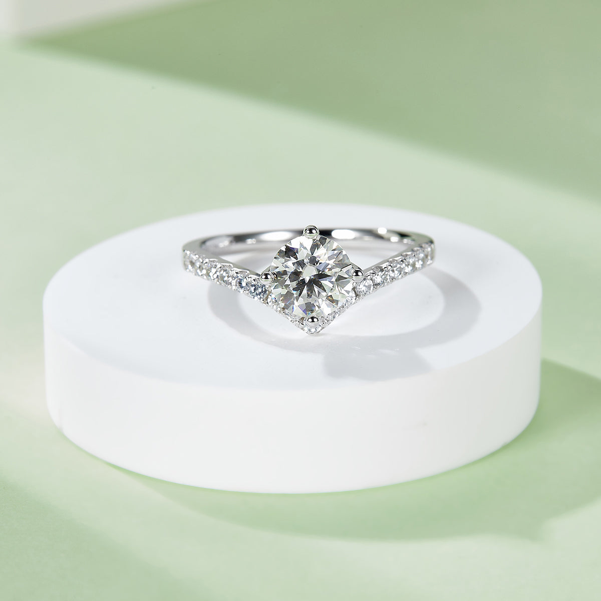 1.0 CT D Color Moissanite V-Shaped Eternity Band in White Gold Plated Sterling Silver#6