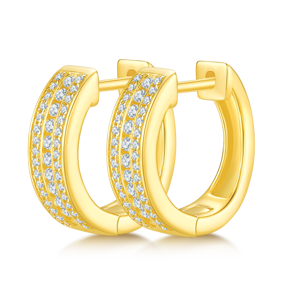 0.37 CT D Color Moissanite Melee 3-Row Half Hoop Earrings in Sterling Silver#5