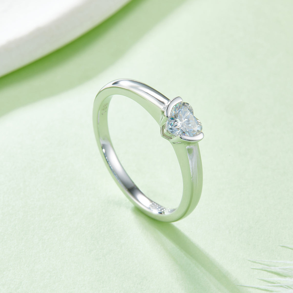 0.5 CT D Color Heart Cut Moissanite Minimalist Ring in White Gold Plated Sterling Silver#5