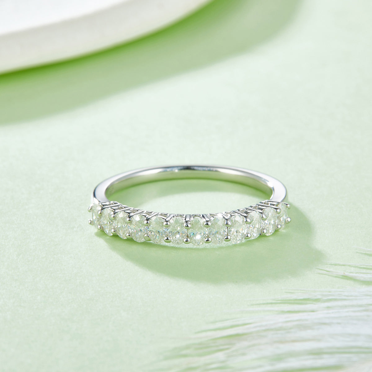 1.0 CT D Color Oval Cut Moissanite Custom Eternity Band in White Gold Plated Sterling Silver#6