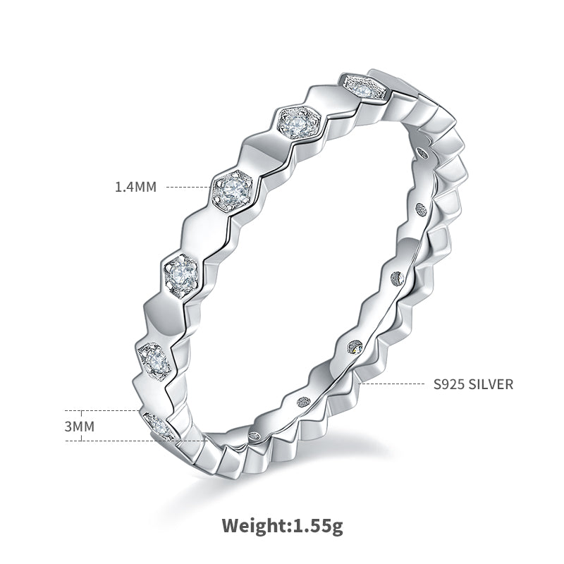 0.2 CT D Color Moissanite Melee Honeycomb Ring in White Gold Plated Sterling Silver#1