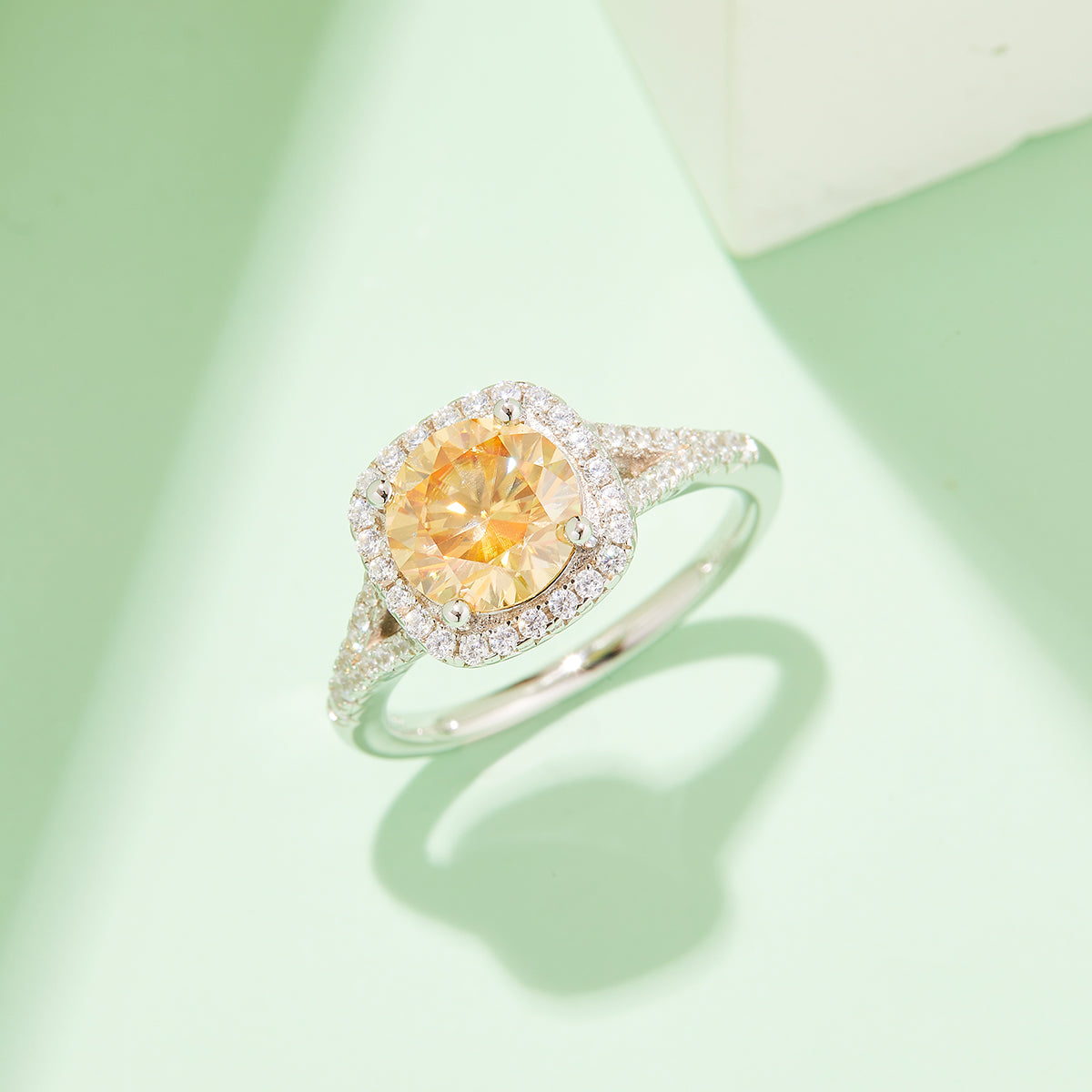 1.5 CT D Color Square Bezel Set Moissanite Split Shank Ring in White Gold Plated Sterling Silver#9