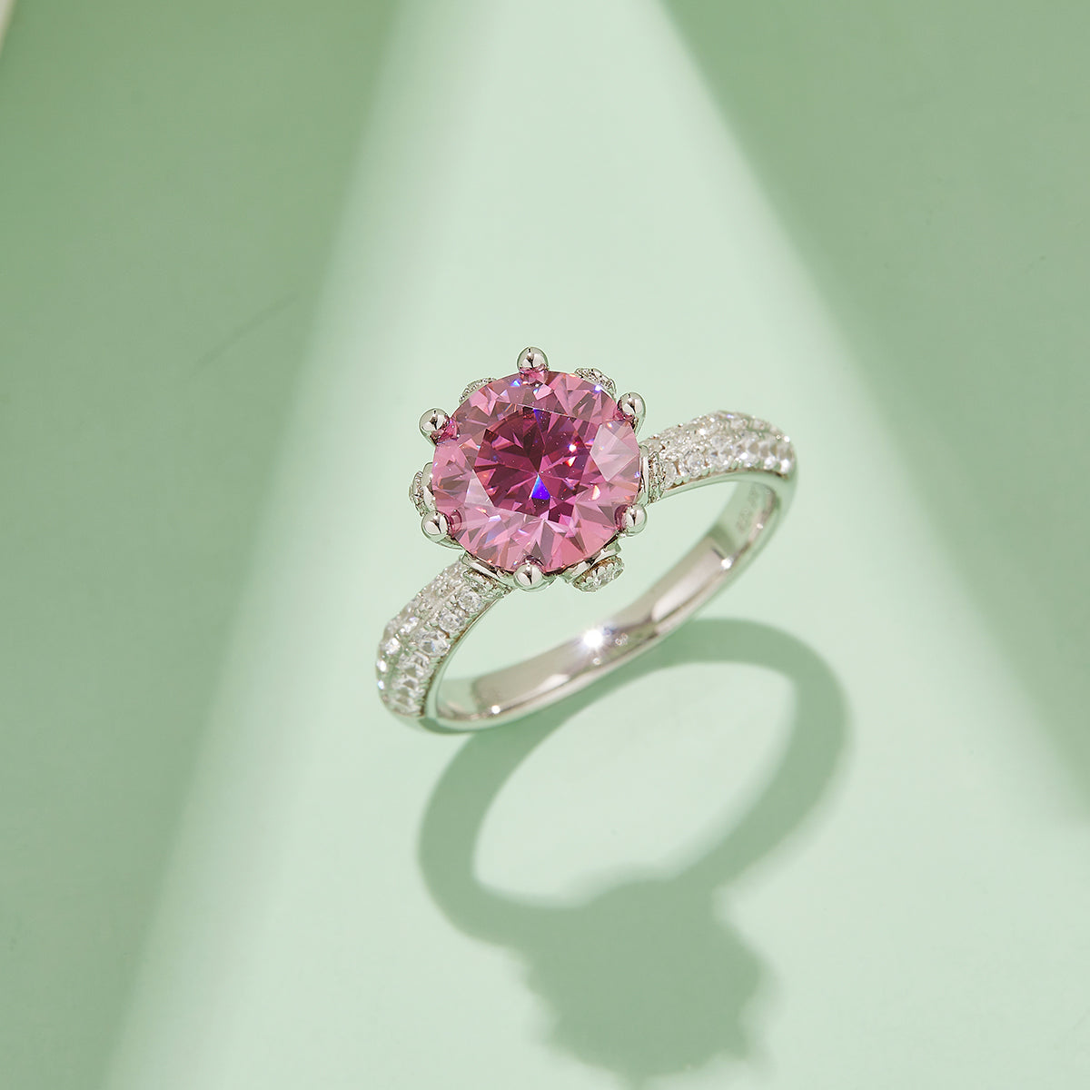 3.0 CT D Color Moissanite Flora Halo Straight Shank Custom Ring in White Gold Plated Sterling Silver#8