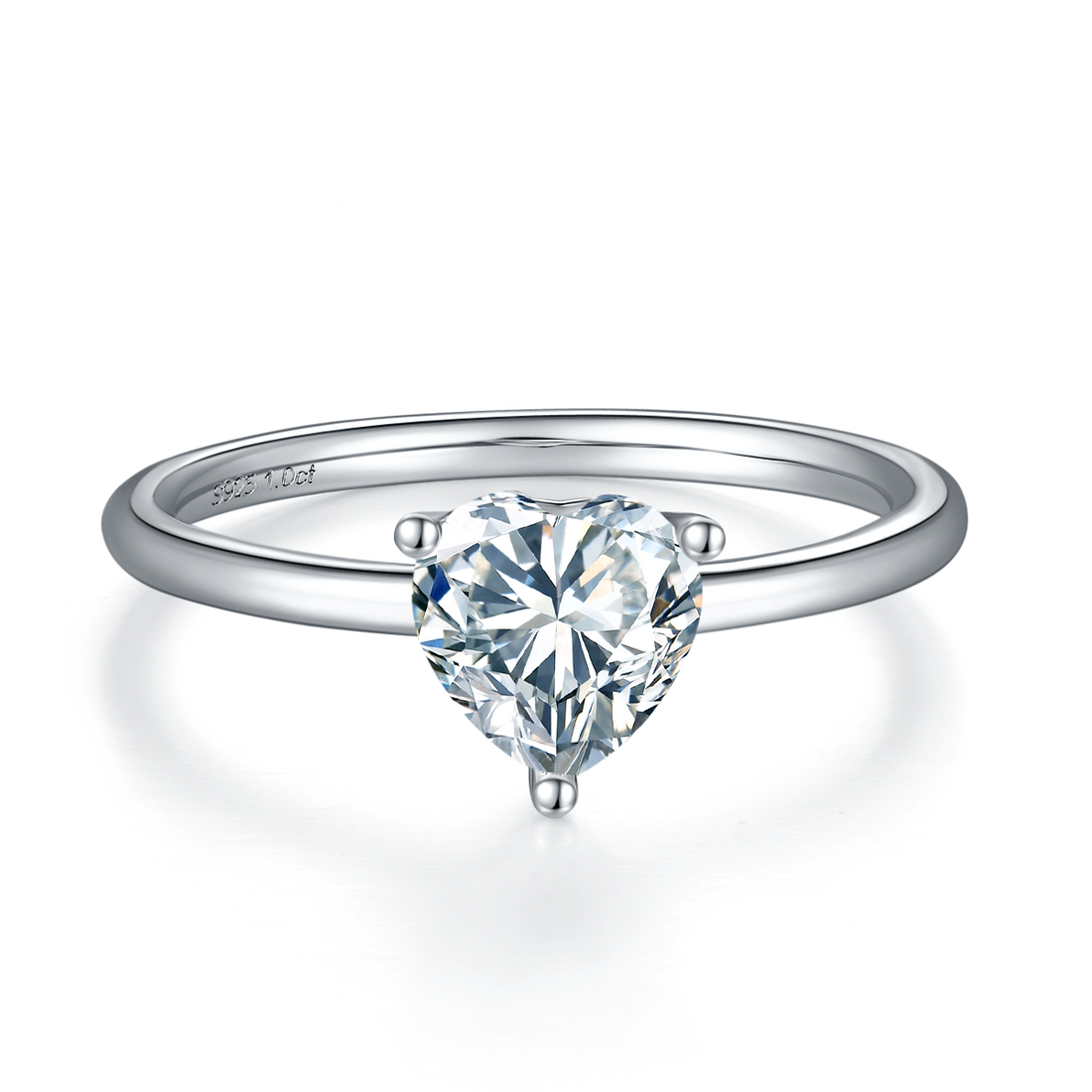 1.0 CT D Color Heart Cut Moissanite Classic Ring in White Gold Plated Sterling Silver#2