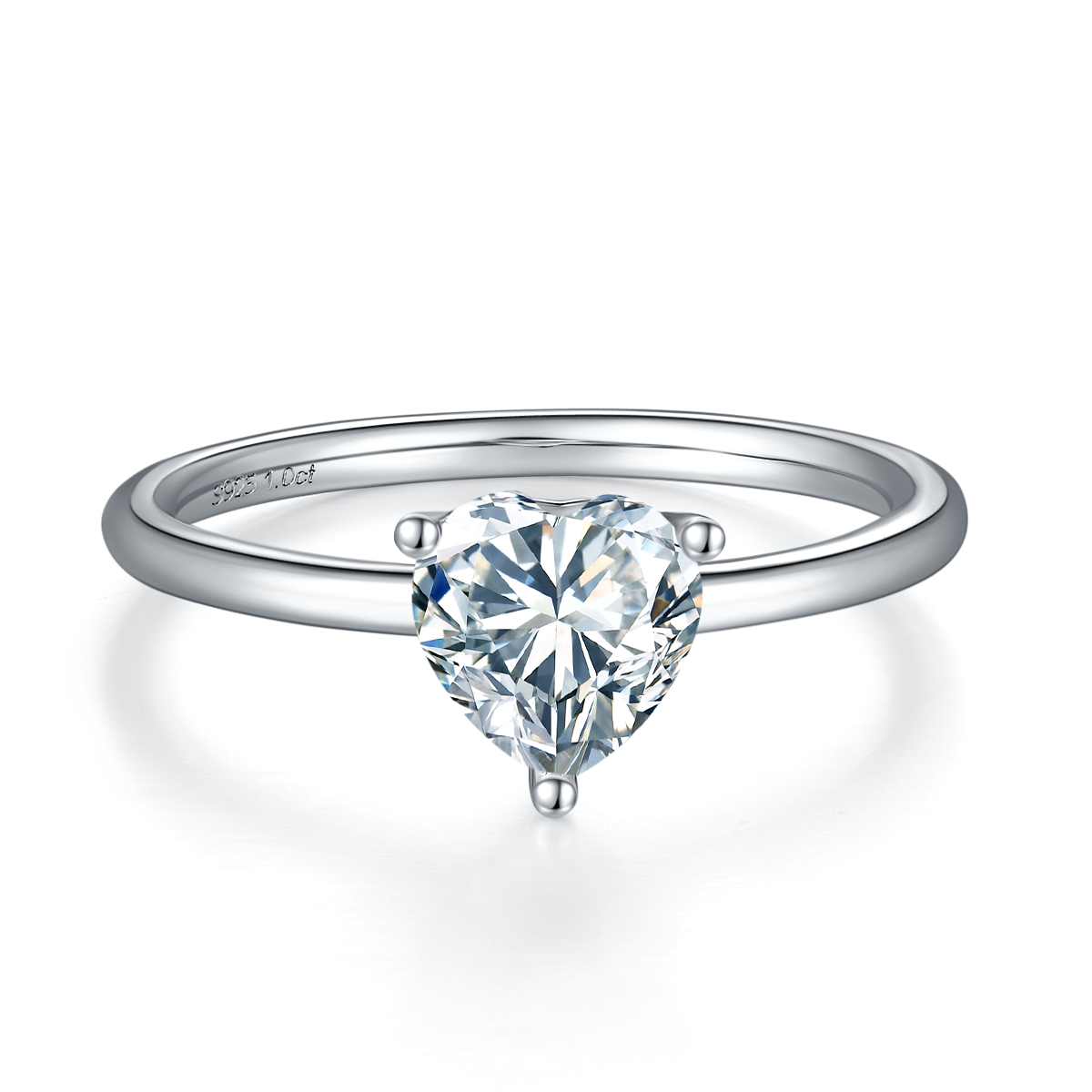 1.0 CT D Color Heart Cut Moissanite Classic Ring in White Gold Plated Sterling Silver#2
