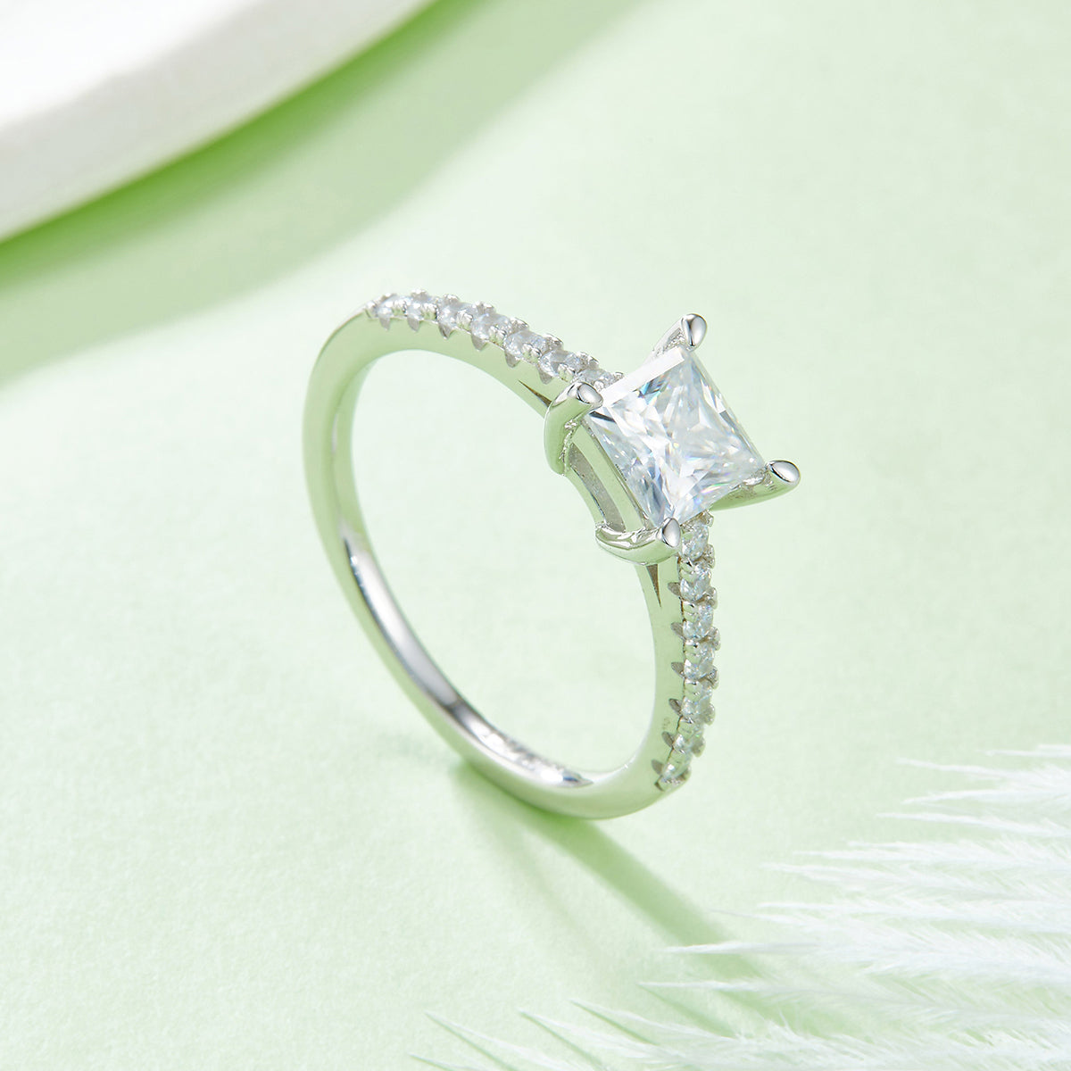 1.0 CT D Color Princess Cut Moissanite Pave Custom Ring in White Gold Plated Sterling Silver#2