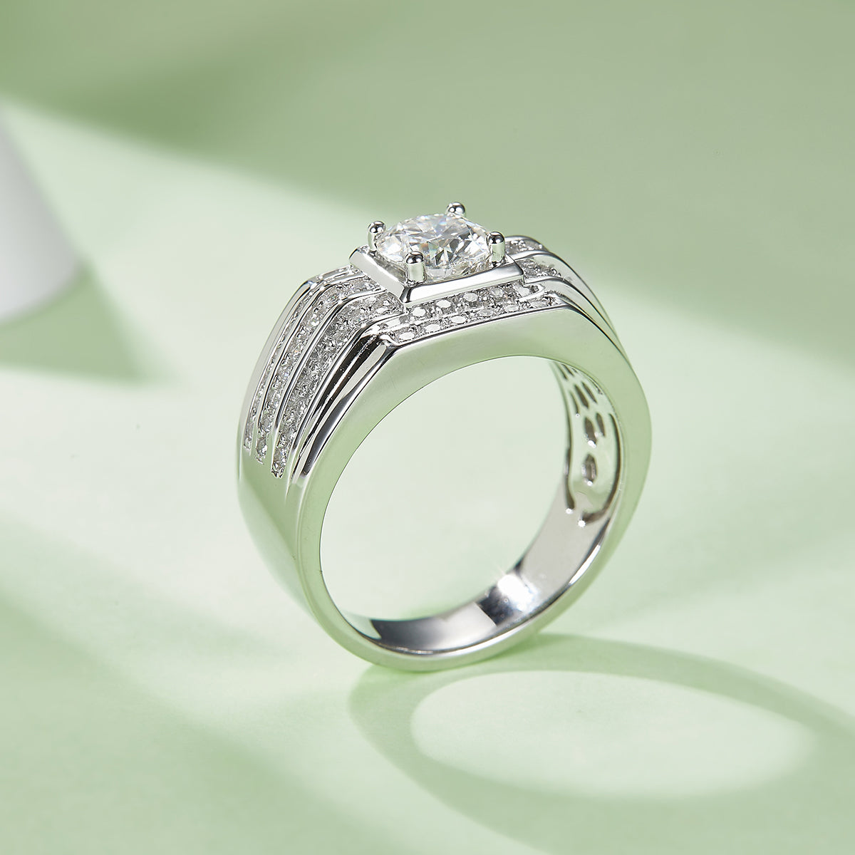 1.0 CT D Color Moissanite Modern Men's Band in White Gold Plated Sterling Silver#3