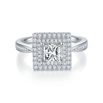 1.0 CT D Color Princess Cut Moissanite Halo Ring in White Gold Plated Sterling Silver#7