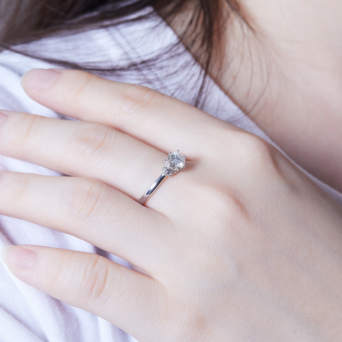 0.5 CT D Color Moissanite Crowning Straight Shank Ring in White Gold Plated Sterling Silver#12