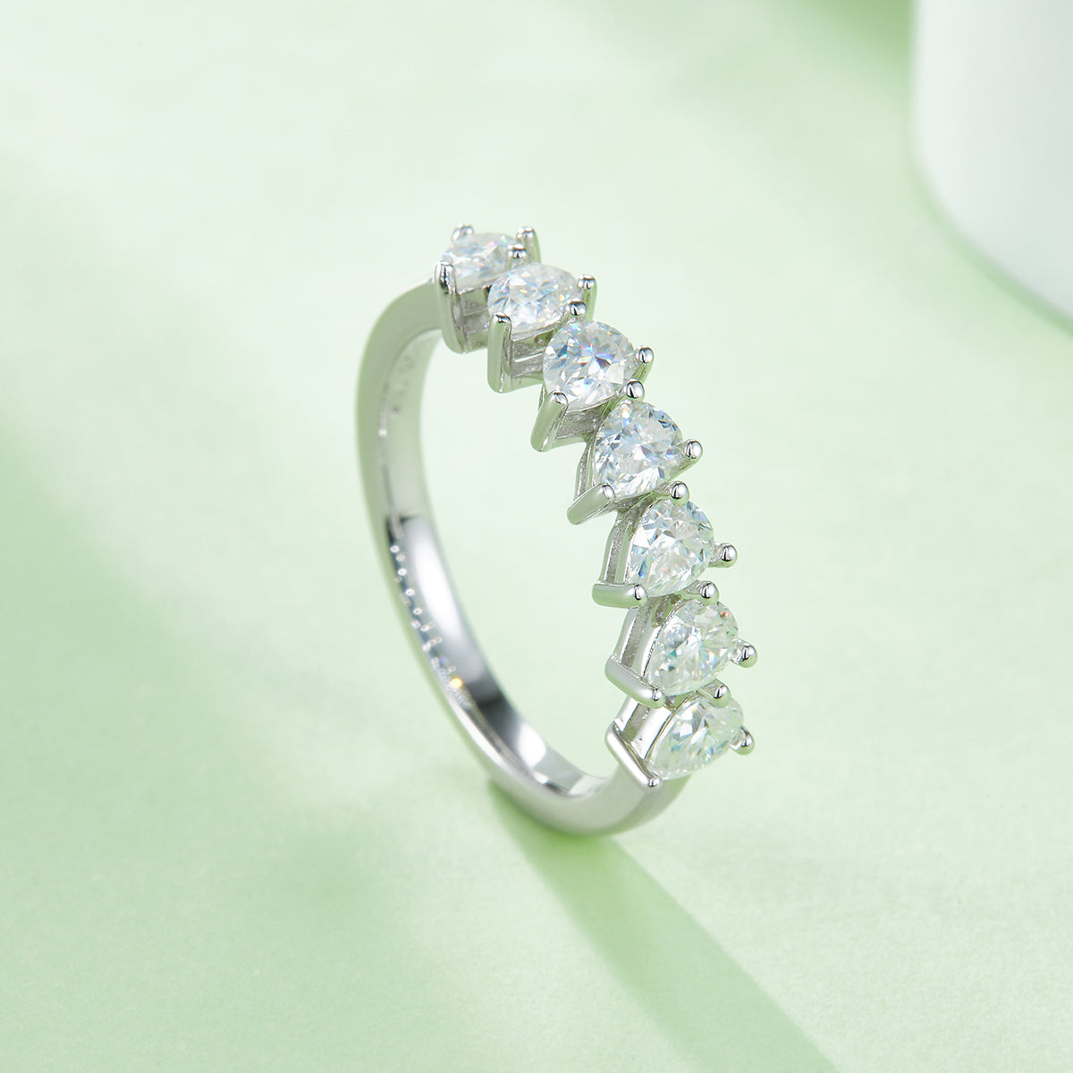 2.1 CT D Color Pear Cut Moissanite Eternity Band in White Gold Plated Sterling Silver#4