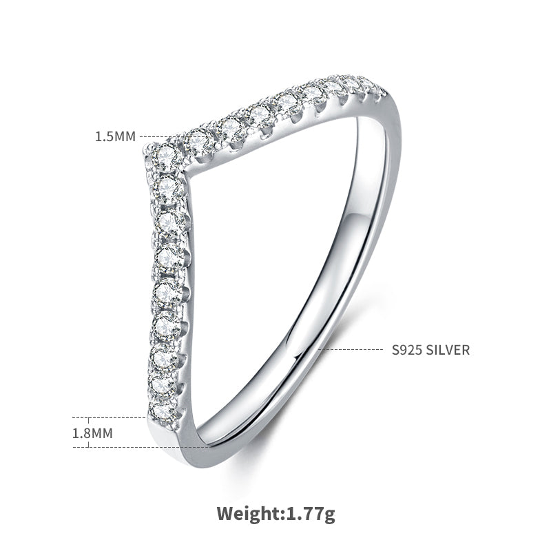 0.33 CT D Color Moissanite Melee V-Shaped Ring Guard in White Gold Plated Sterling Silver#1