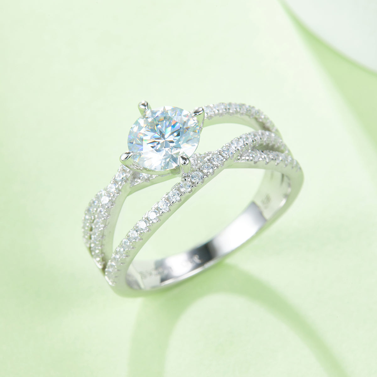 1.0 CT D Color Moissanite Past Present Future Ring in White Gold Plated Sterling Silver#7