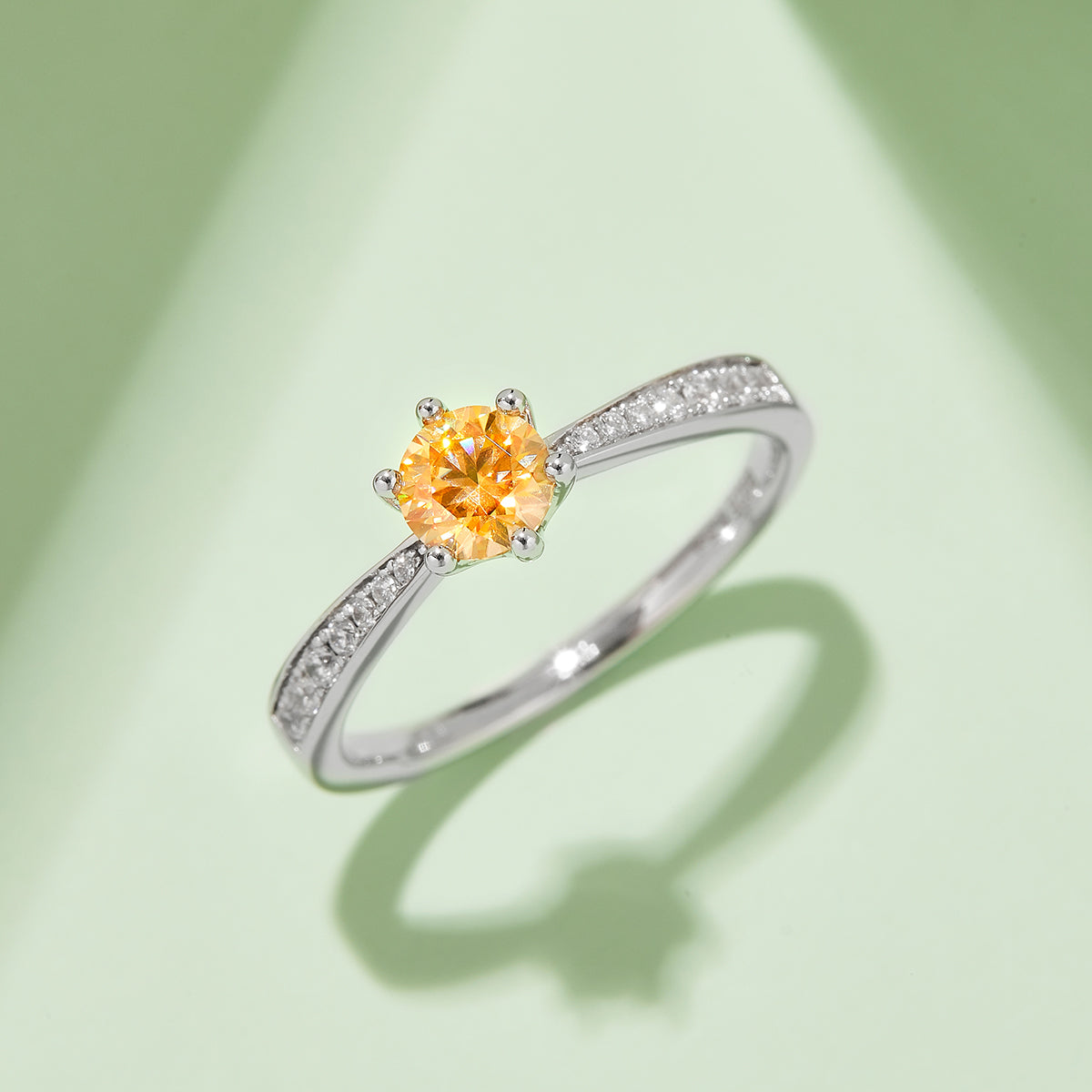 0.5 CT D Color Moissanite Pave Dancing Ring in White Gold Plated Sterling Silver#9