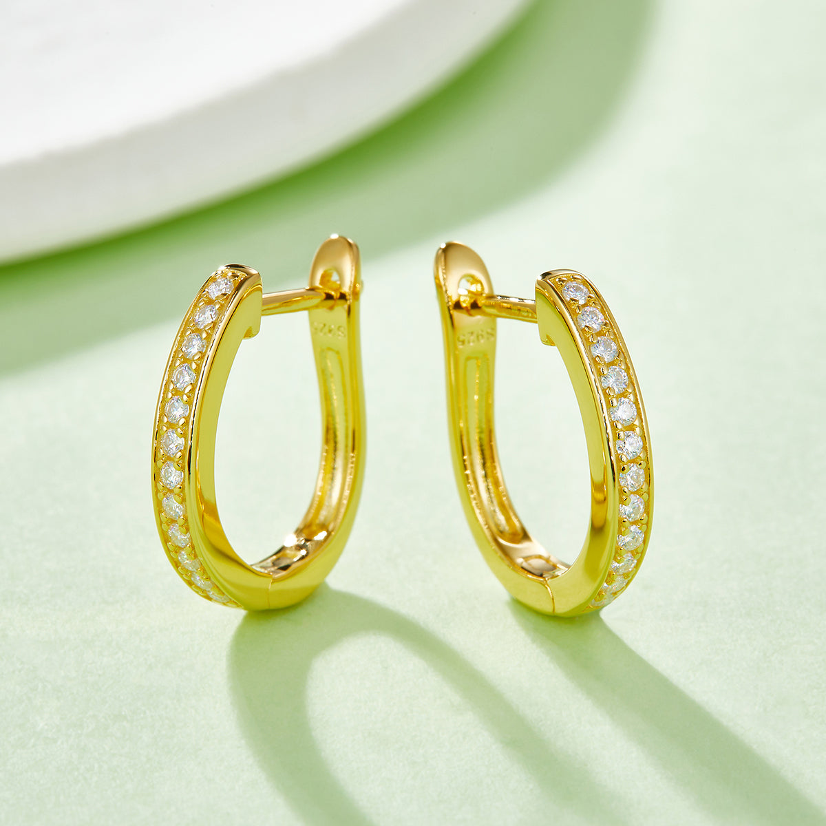 0.2 CT D Color Moissanite Melee Single Row Half Hoop Earrings in Sterling Silver#8