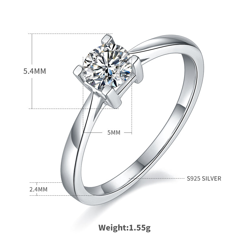 0.5 CT D Color Moissanite Classic Luxury Letter Straight Shank Ring in White Gold Plated Sterling Silver#4
