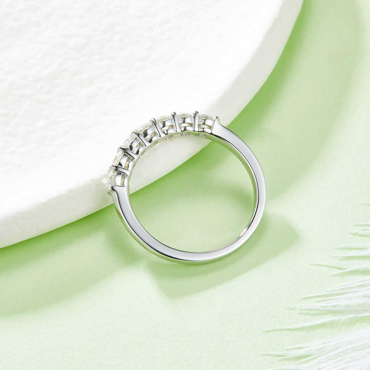 0.7 CT D Color Moissanite Melee Seven-Star Eternity Band in White Gold Plated Sterling Silver#6