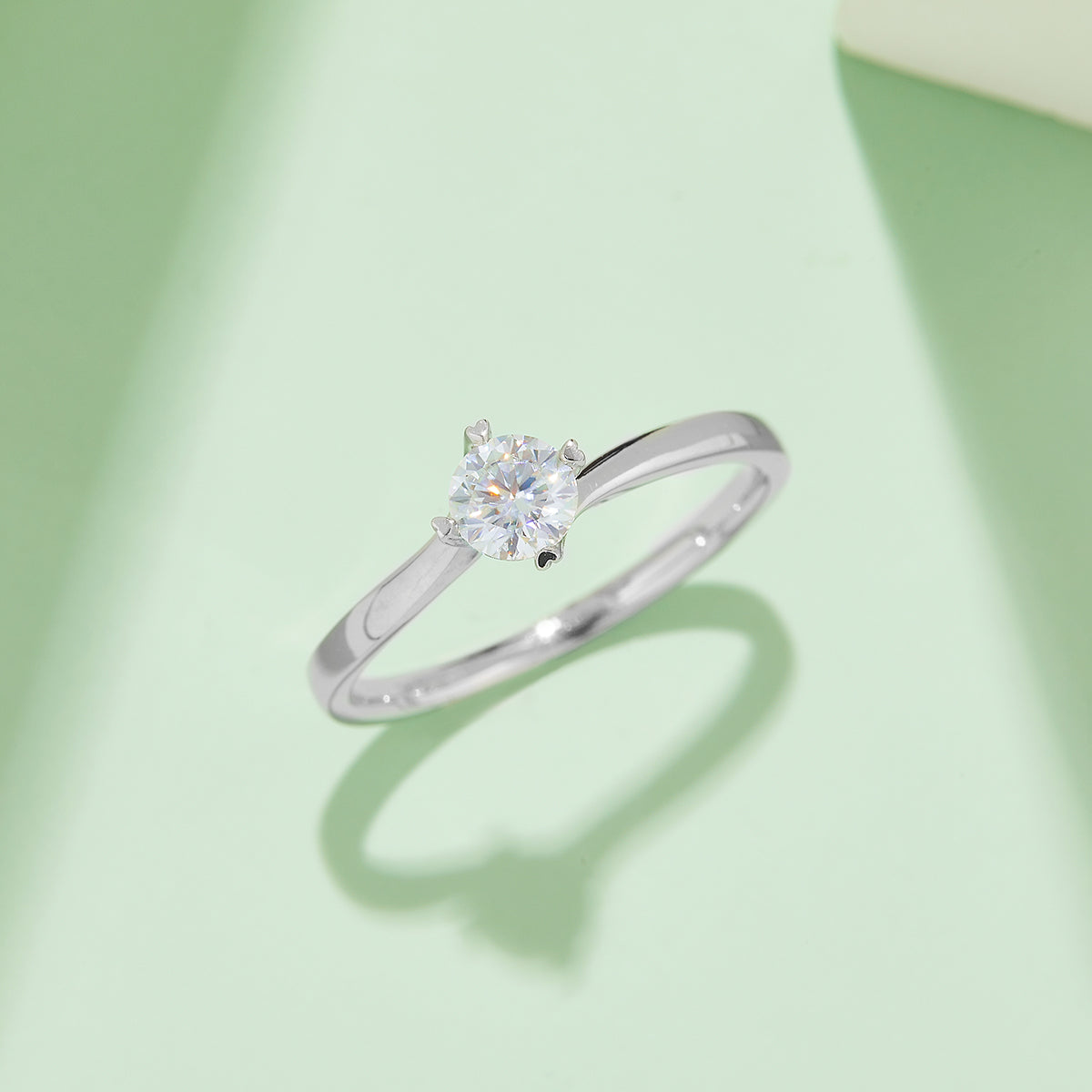 0.5 CT D Color Moissanite 4-Prong Twisted Shank Ring in White Gold Plated Sterling Silver#7