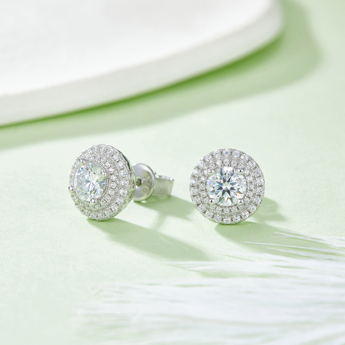 Round Cut Moissanite Halo Pendant & Stud Earrings Set in White Gold Plated Sterling Silver#8