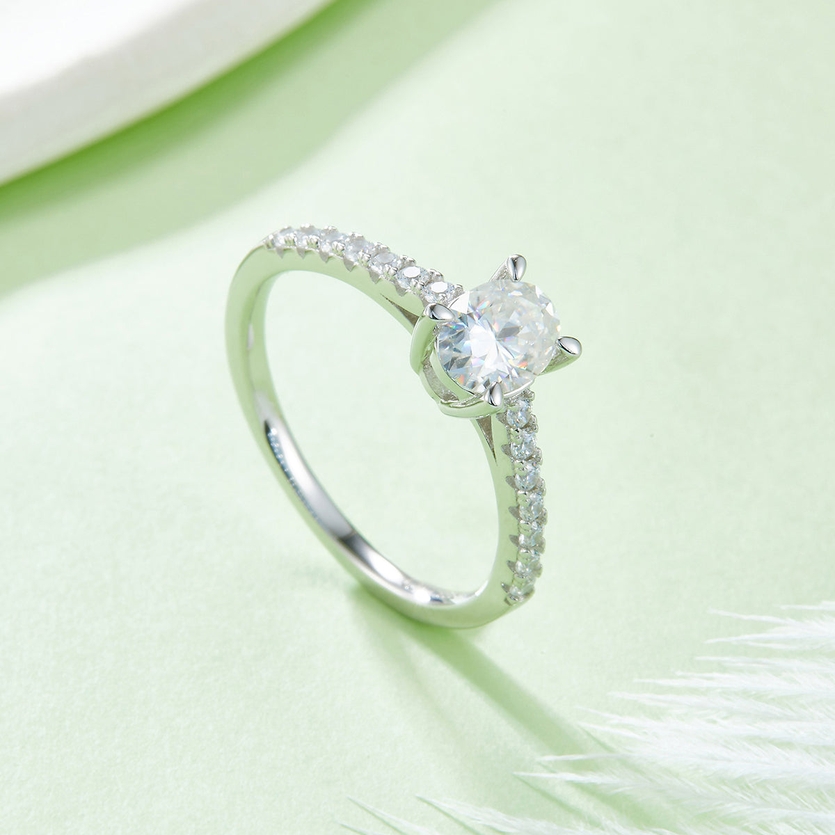 1.0 CT D Color Oval Cut Moissanite Pave Custom Ring in White Gold Plated Sterling Silver#2