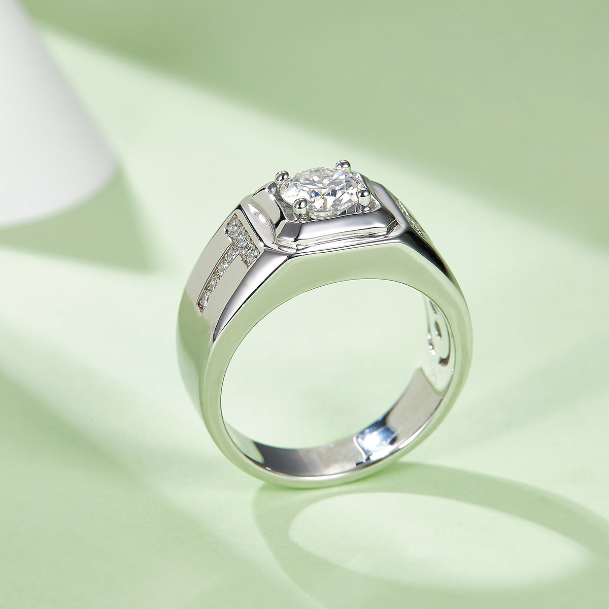 1.0 CT D Color Moissanite Bold Statement Men's Band in White Gold Plated Sterling Silver#3