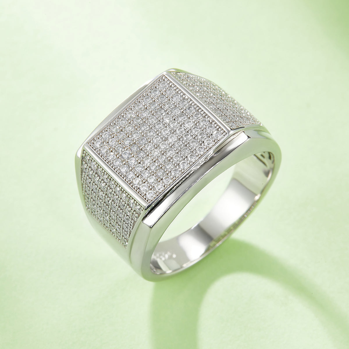 1.0 CT D Color Moissanite Melee Halo Men's Band in White Gold Plated Sterling Silver#3