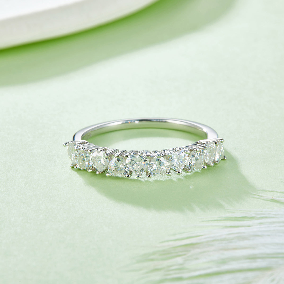 1.0 CT D Color Heart Cut Moissanite Custom Eternity Band in White Gold Plated Sterling Silver#6