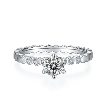 0.5 CT D Color Moissanite Honeycomb Straight Shank Ring in White Gold Plated Sterling Silver#5