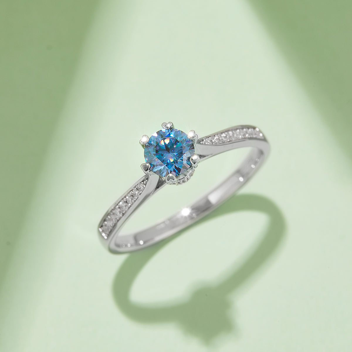0.5 CT D Color Moissanite Pave Spinning Fortune Ring in White Gold Plated Sterling Silver#10