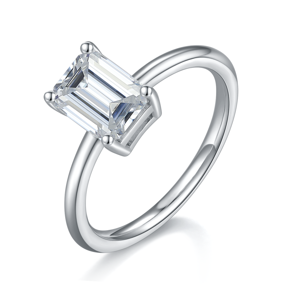 2.0 CT D Color Emerald Cut Moissanite Classic Ring in White Gold Plated Sterling Silver#6