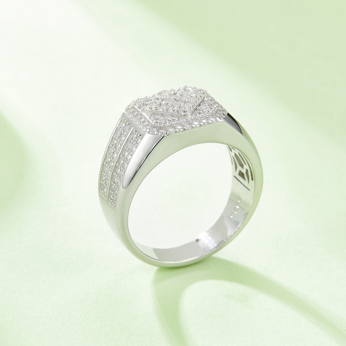 1.0 CT D Color Moissanite Melee Halo Men's Band in White Gold Plated Sterling Silver#4