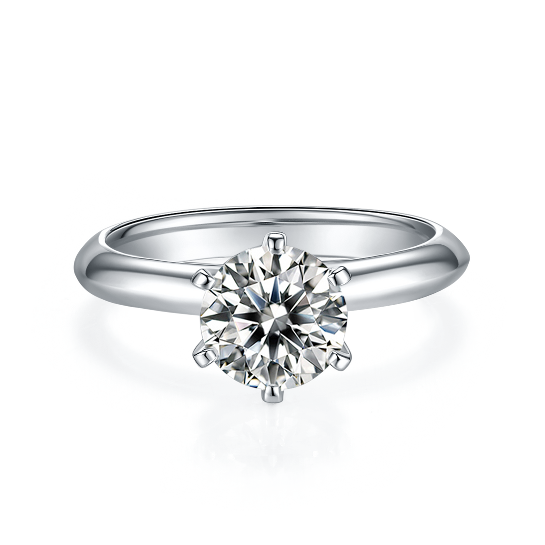 1.5 CT D Color Moissanite 6-Prong Classic Plain Shank Ring in White Gold Plated Sterling Silver#5
