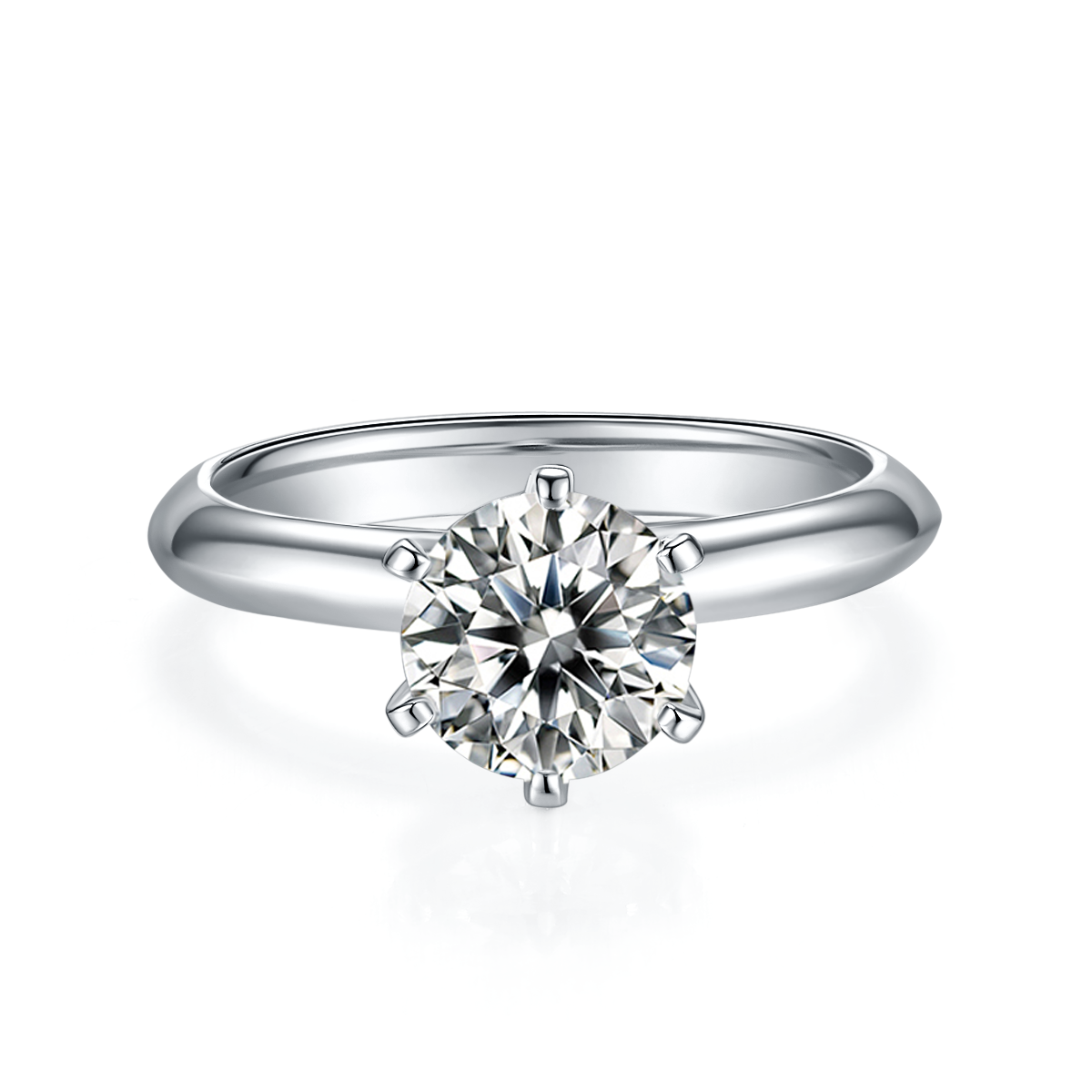 1.5 CT D Color Moissanite 6-Prong Classic Plain Shank Ring in White Gold Plated Sterling Silver#5