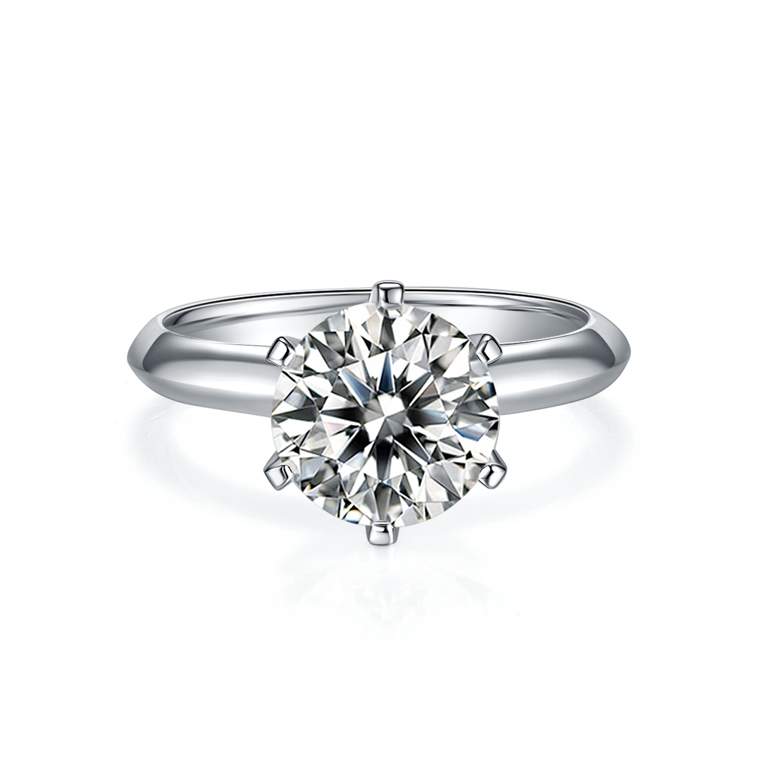 3.0 CT D Color Moissanite 6-Prong Classic Plain Shank Ring in White Gold Plated Sterling Silver#5