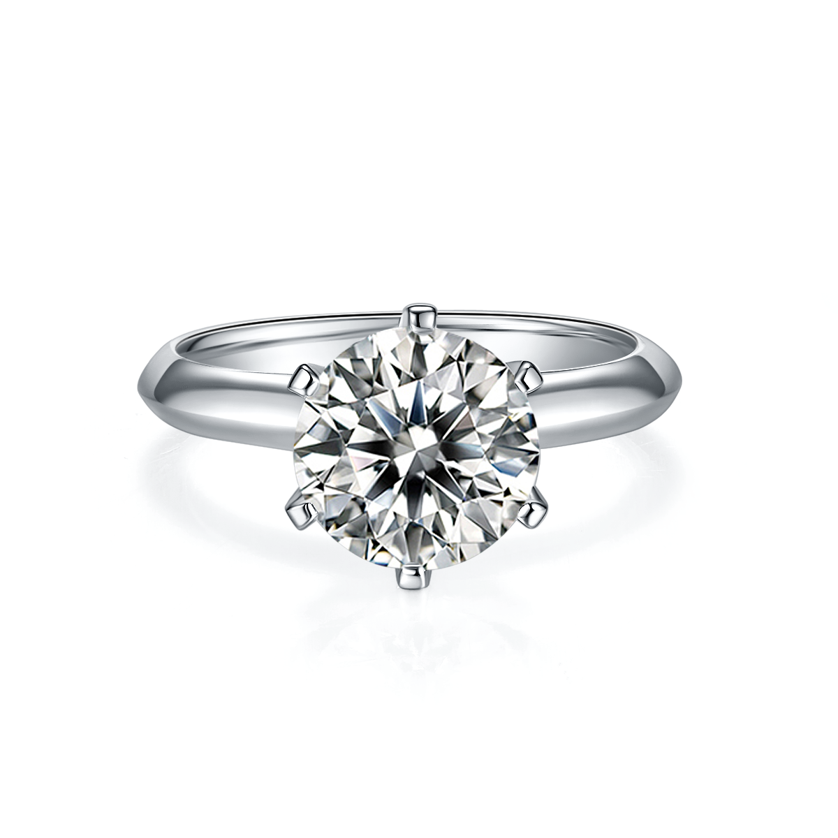 3.0 CT D Color Moissanite 6-Prong Classic Plain Shank Ring in White Gold Plated Sterling Silver#5