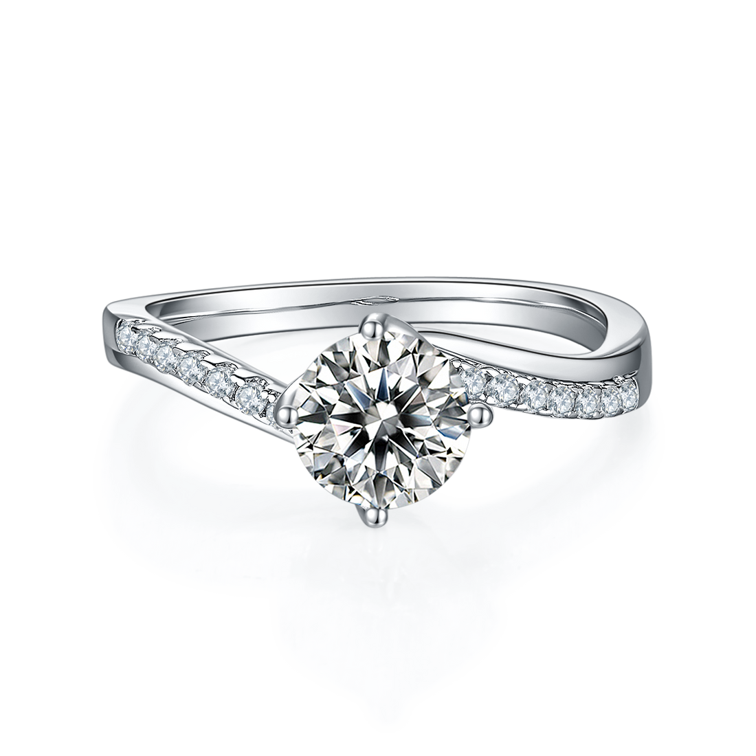 1.0 CT D Color Moissanite Happy Embrace Ring in White Gold Plated Sterling Silver#5