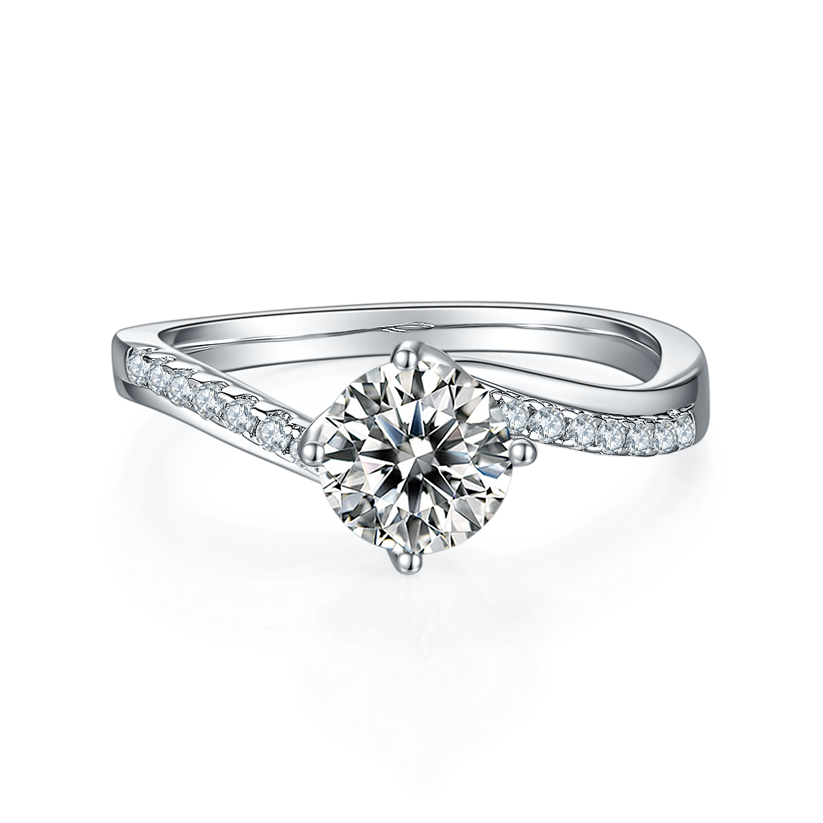 1.0 CT D Color Moissanite Happy Embrace Ring in White Gold Plated Sterling Silver#5