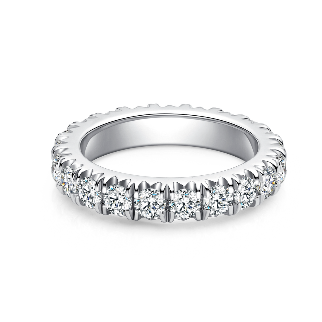 Moissanite Melee Tiger Prong Full Eternity Ring Guard (3.0mm) in White Gold Plated Sterling Silver#4