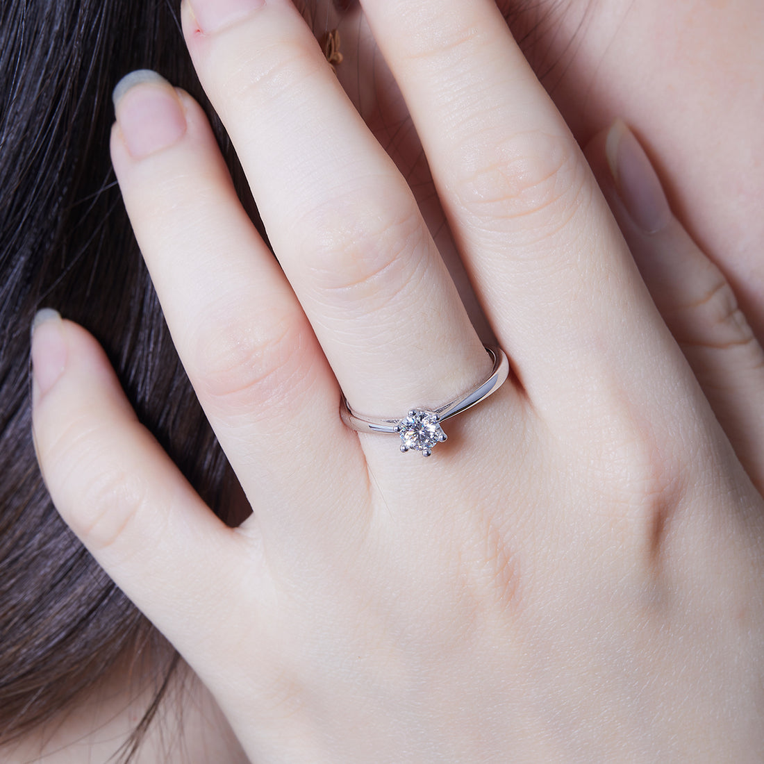 0.5 CT D Color Moissanite Crown Straight Shank Ring in White Gold Plated Sterling Silver#5