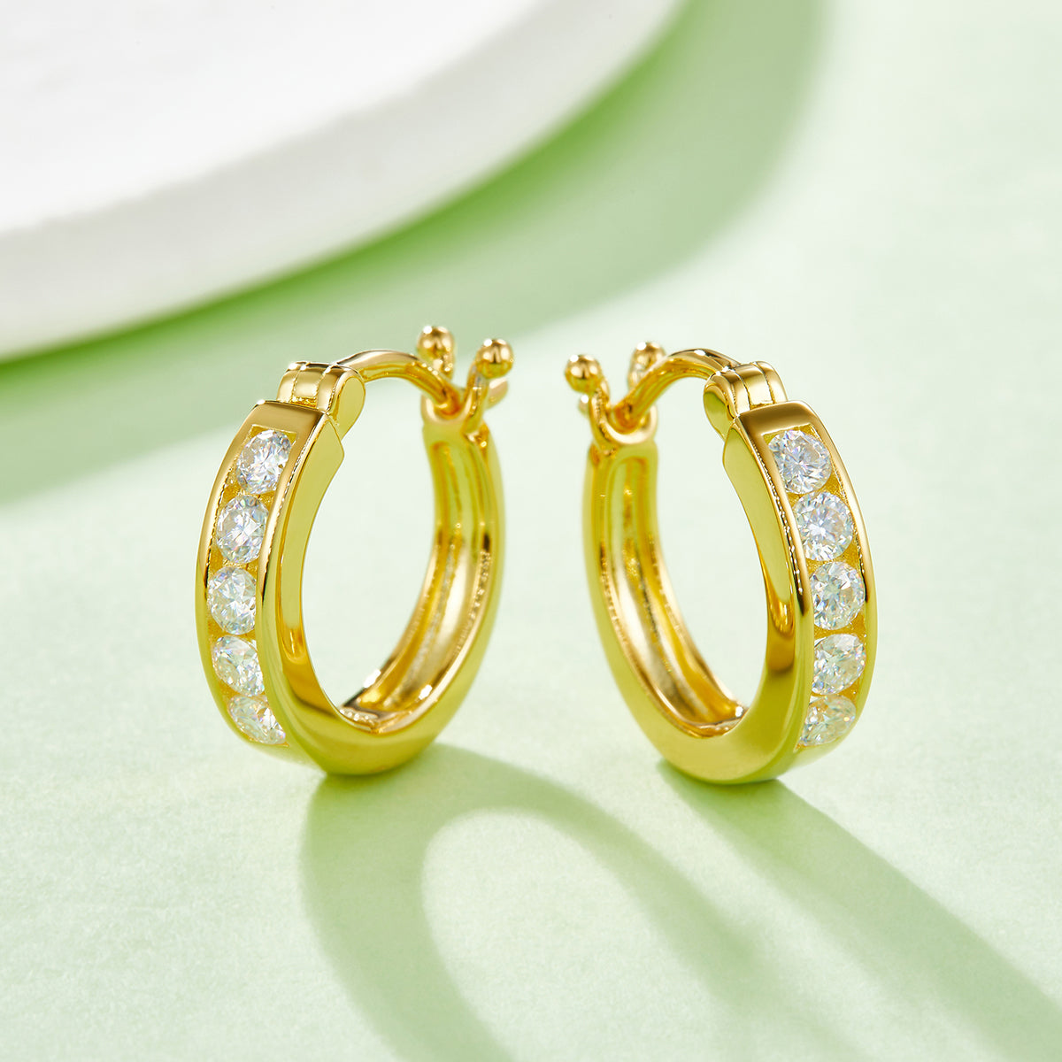 0.45 CT D Color Moissanite Melee Single Row Half Hoop Earrings in Sterling Silver#6