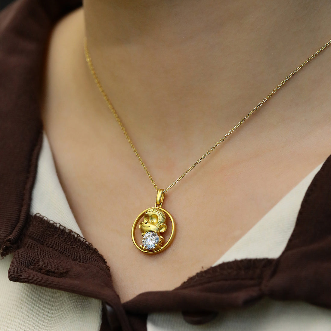 1.0 CT Moissanite Chinese Zodiac Monkey Necklace in Sterling Silver#0