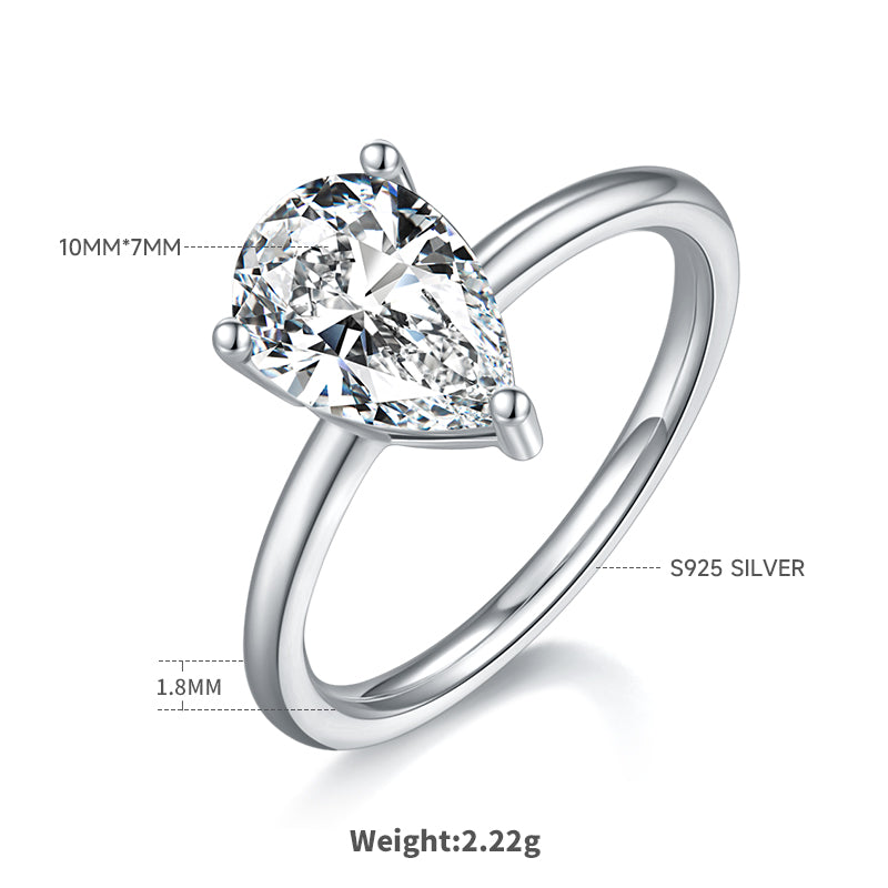2.0 CT D Color Pear Cut Moissanite Classic Ring in White Gold Plated Sterling Silver#1