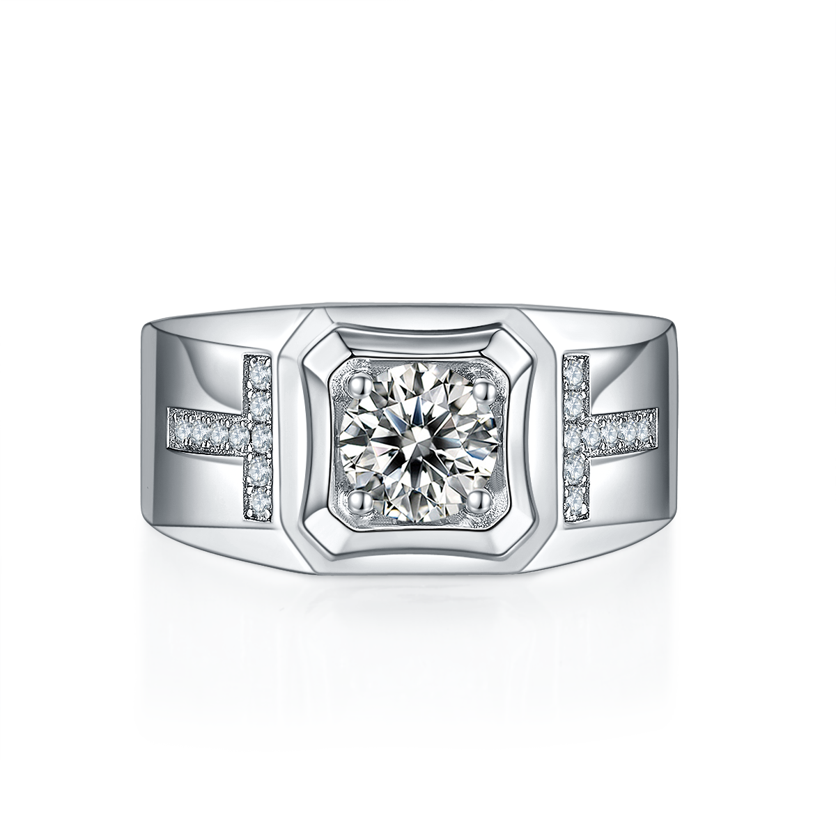 1.0 CT D Color Moissanite Bold Statement Men's Band in White Gold Plated Sterling Silver#7